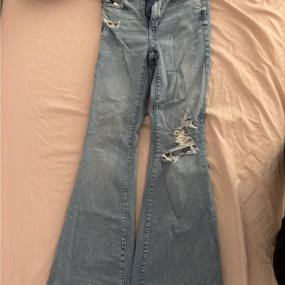American Eagle Outfitters Light Blue Distressed Wide Leg Jeans